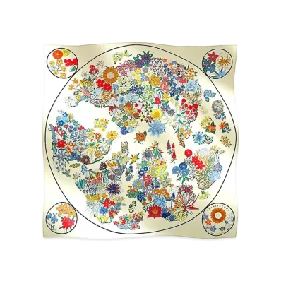Hermes Carre 90 Planifleurs "Creme/Yellow/Green"
