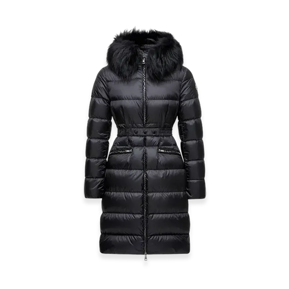 MONCLER Boedic Hooded Shearling-Trimmed Long Down Jacket "Black"