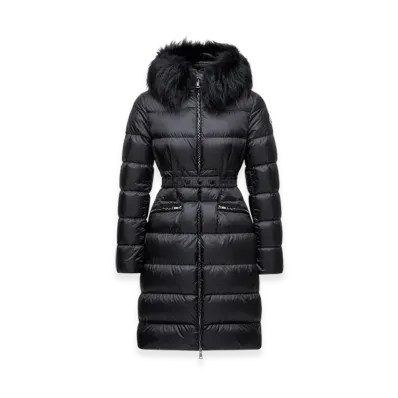 MONCLER Boedic Hooded Shearling-Trimmed Long Down Jacket "Black"