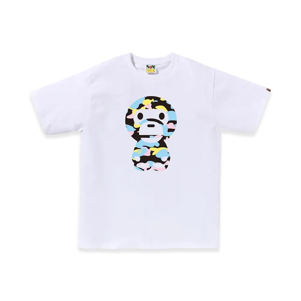 A BATHING APE New Multi Camo Big Baby Milo Tee "White"