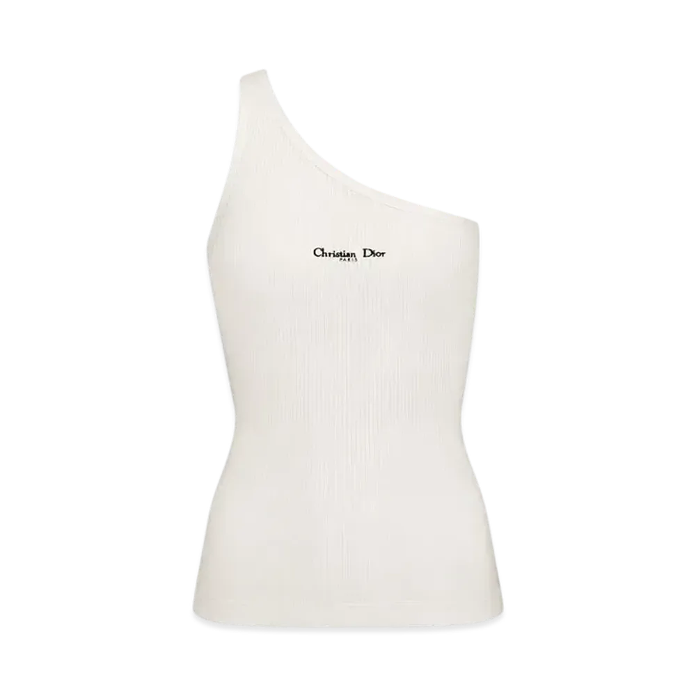 Dior Women's Asymmetric Tank Top Ribbed Cotton Jersey "White"