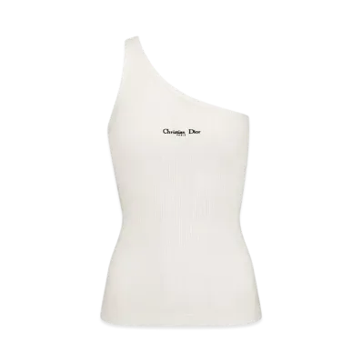 Dior Women's Asymmetric Tank Top Ribbed Cotton Jersey "White"