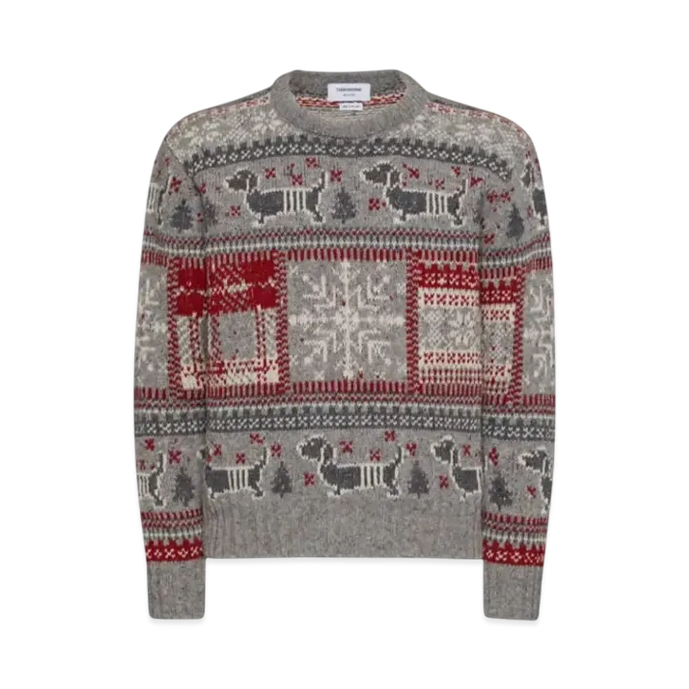 THOM BROWNE Holiday Hector Mohair Tweed Crew Neck Pullover "Gray"