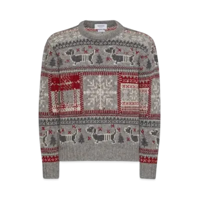THOM BROWNE Holiday Hector Mohair Tweed Crew Neck Pullover "Gray"