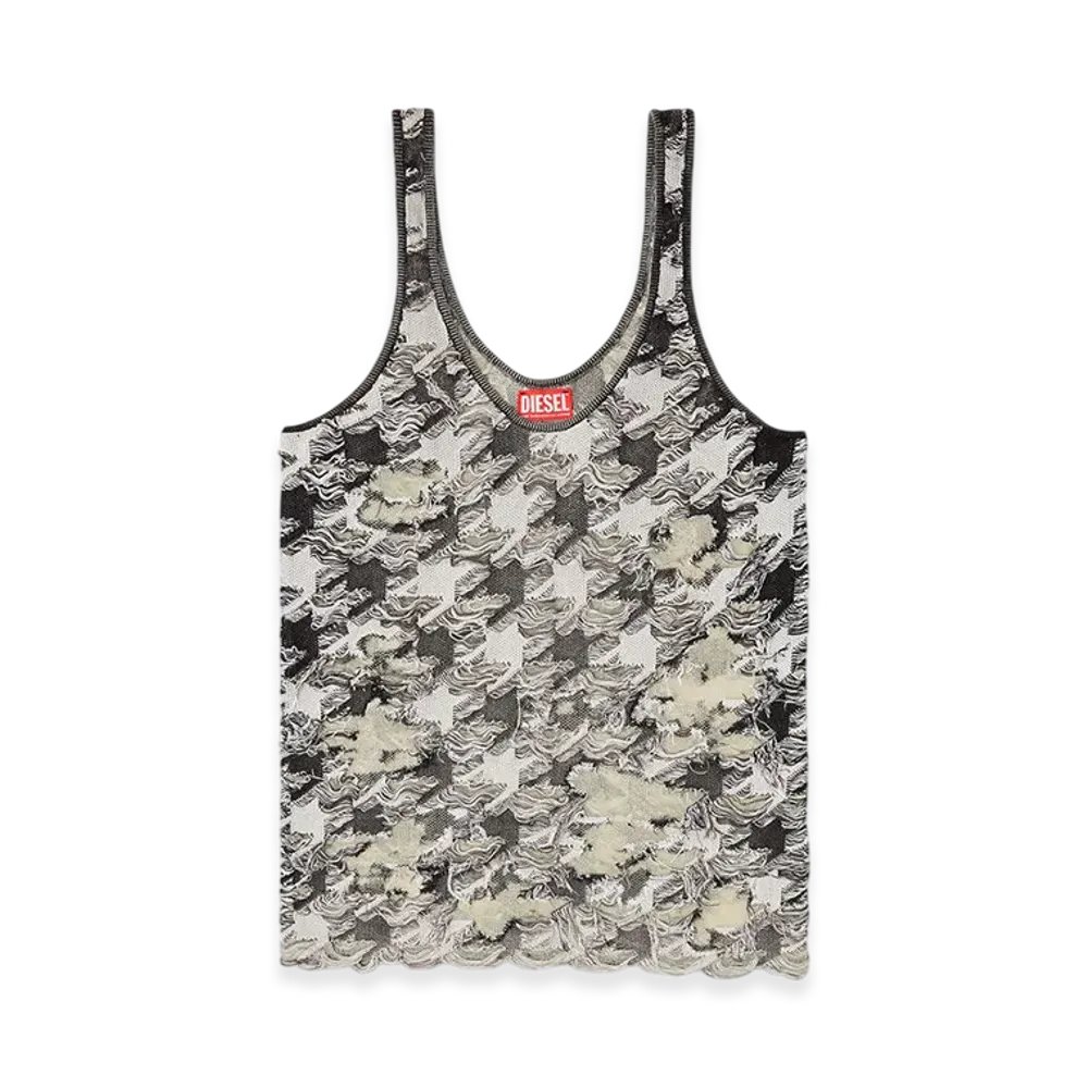 Diesel M-Signe Tank Top In Devore Houndstooth Jacquard "Grey/White"
