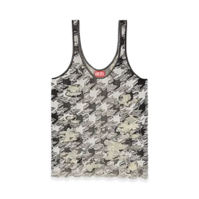 Diesel M-Signe Tank Top In Devore Houndstooth Jacquard "Grey/White"