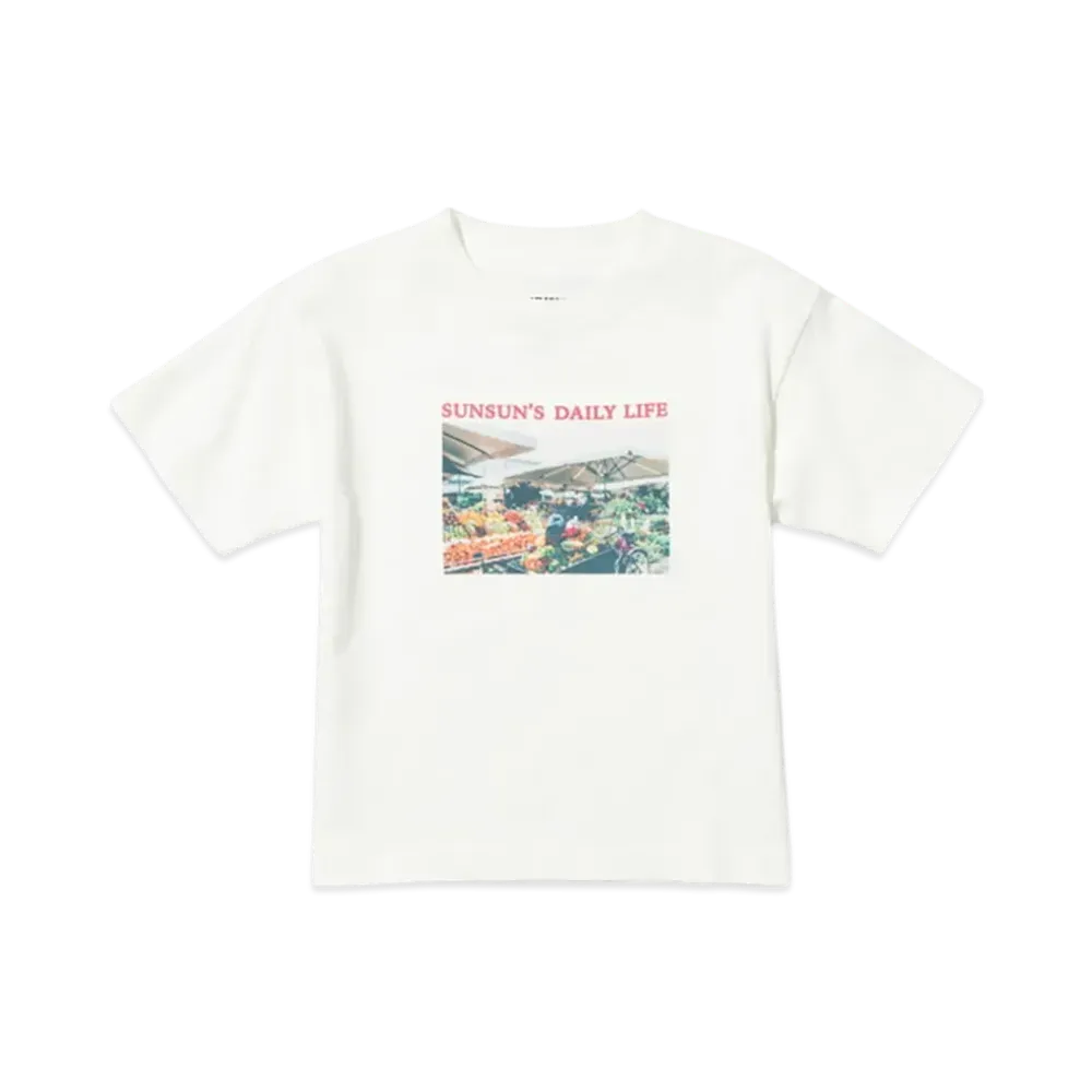 B:MING by BEAMS x PUPPET SUNSUN Kids / Fade Photo Print T-Shirt Market "OffWhite"