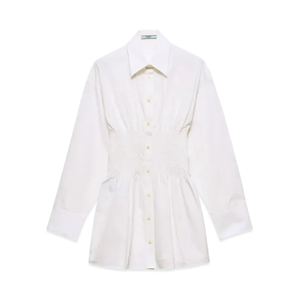 PRADA Women's Poplin Shirt with Smocking "White"