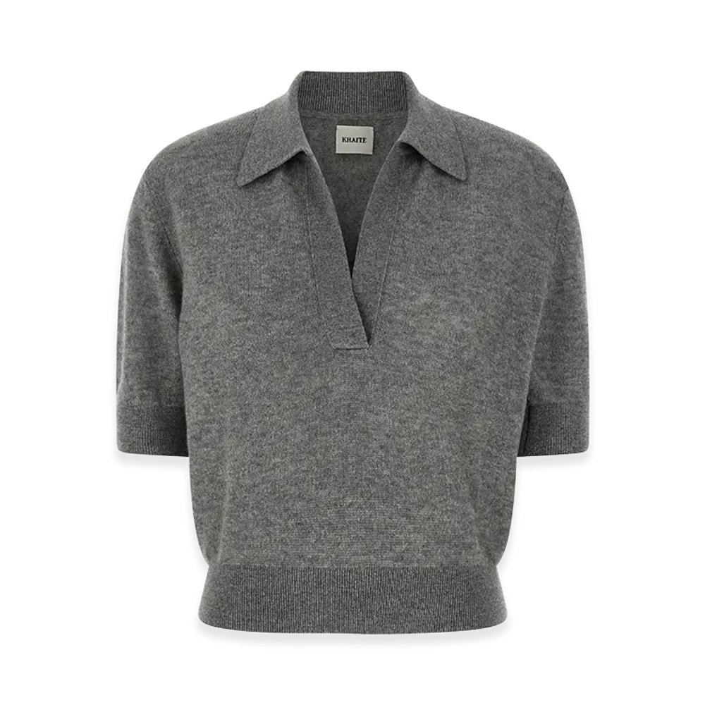 KHAITE Women's Shrunken Cashmere Polo Shirt "Gray"
