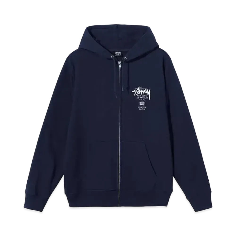 Stussy WORLD TOUR ZIP HOOD "Navy"