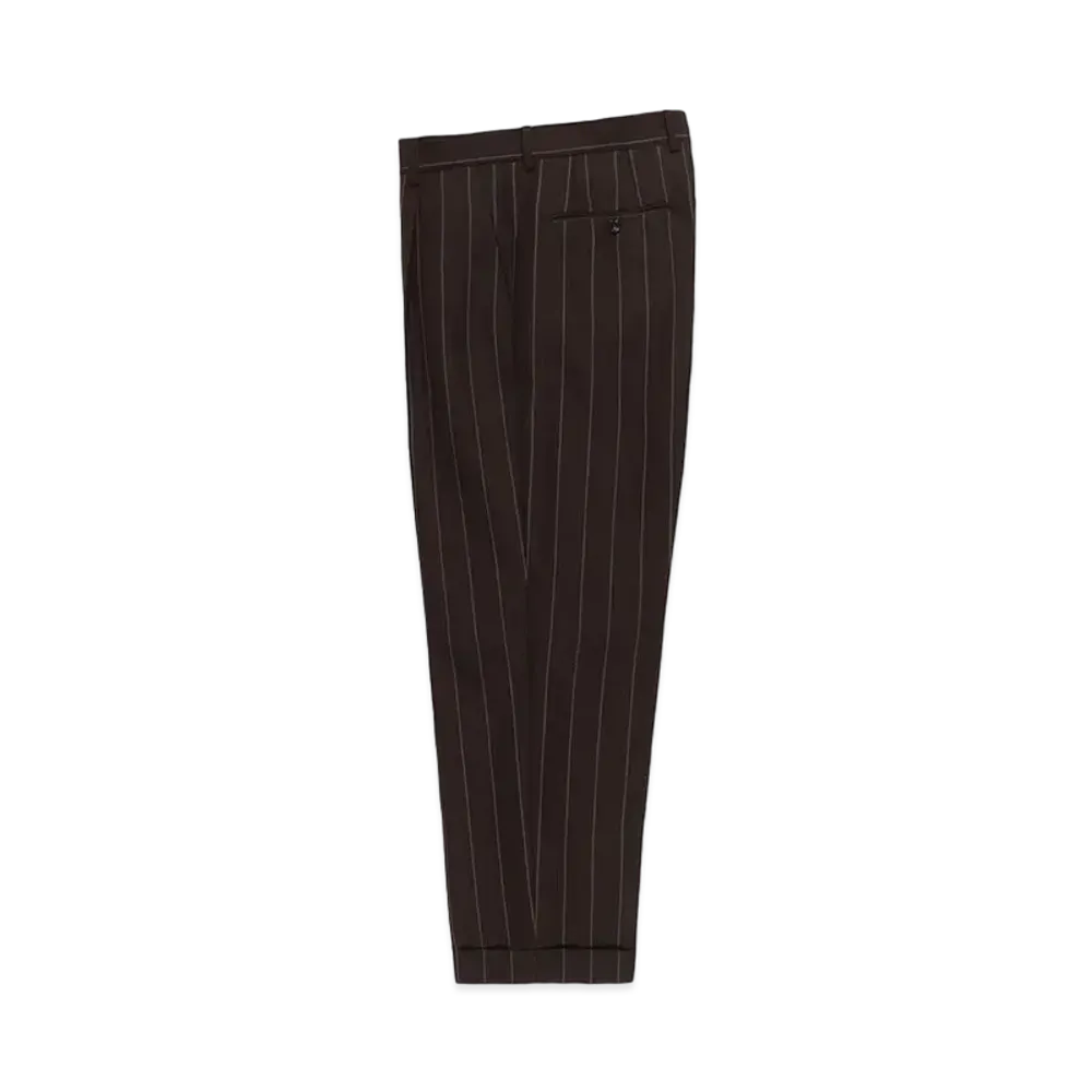WACKO MARIA x DORMEUIL / Striped Pleated Trousers (Type-2) "Dark Brown"