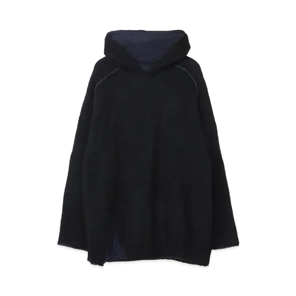 Yohji Yamamoto Pour Homme 3G PLAIN STITCH RIB REVERSIBLE RAGRAN HOODY "Black"