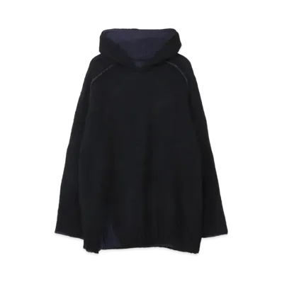 Yohji Yamamoto Pour Homme 3G PLAIN STITCH RIB REVERSIBLE RAGRAN HOODY "Black"