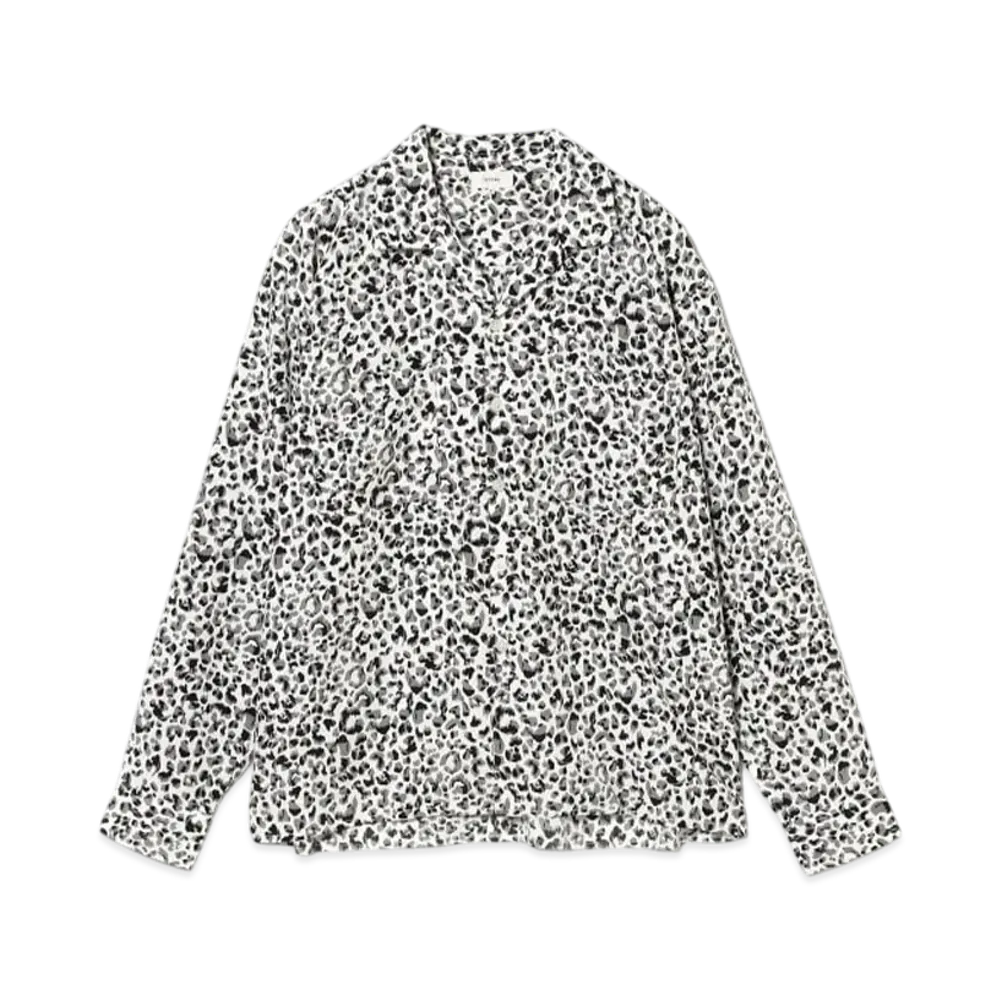 BEAMS Animal Print Cut-Off Open Collar Shirt "White"