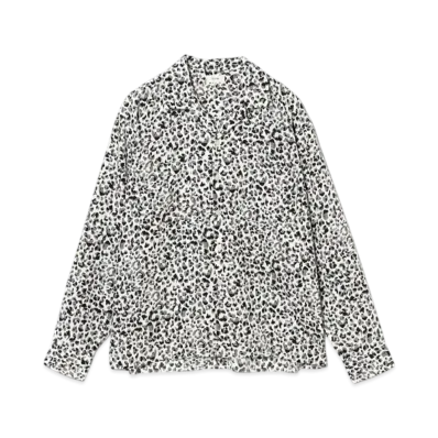 BEAMS Animal Print Cut-Off Open Collar Shirt "White"