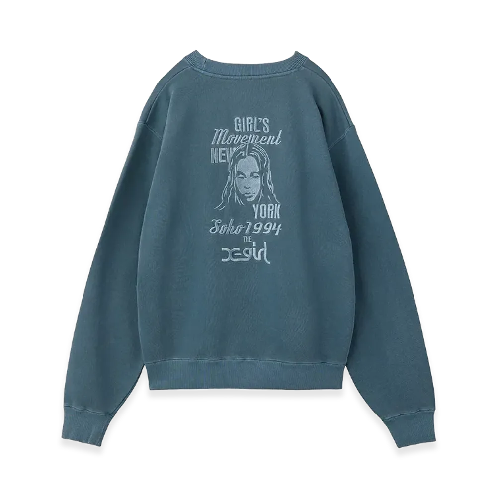 X-Girl Women's Mix Logo & Face Faded Crewneck Sweat Top "Navy"