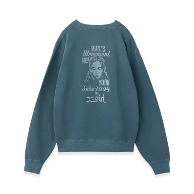 X-Girl Women's Mix Logo & Face Faded Crewneck Sweat Top "Navy"