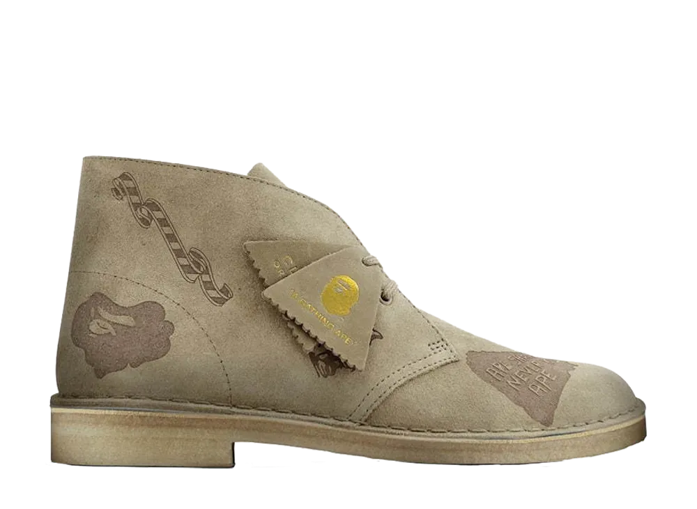 A BATHING APE × Clarks Desert Boots "Ivory/Grey Embossed"  