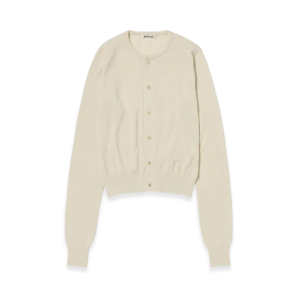 AURALEE Women's Cashmere Hard Twist Knit Cardigan "Ivory White"