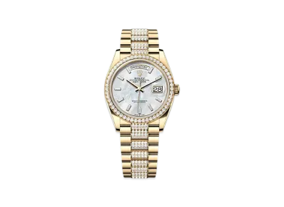 ROLEX Day-Date 36mm Yellow Gold Diamond 128348RBR "White Mother-of-Pearl"