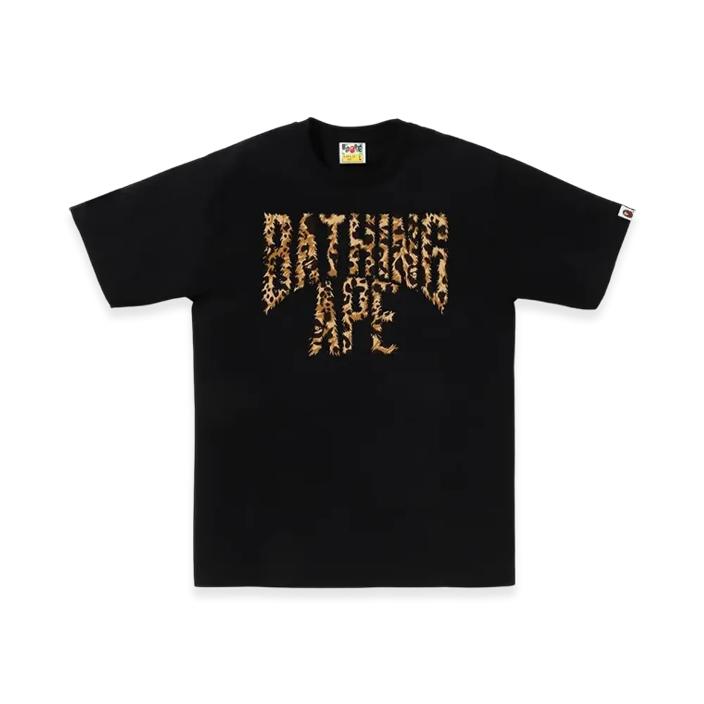 A BATHING APE Wild Leopard Pattern Nyc Logo Tee "Black Beige"