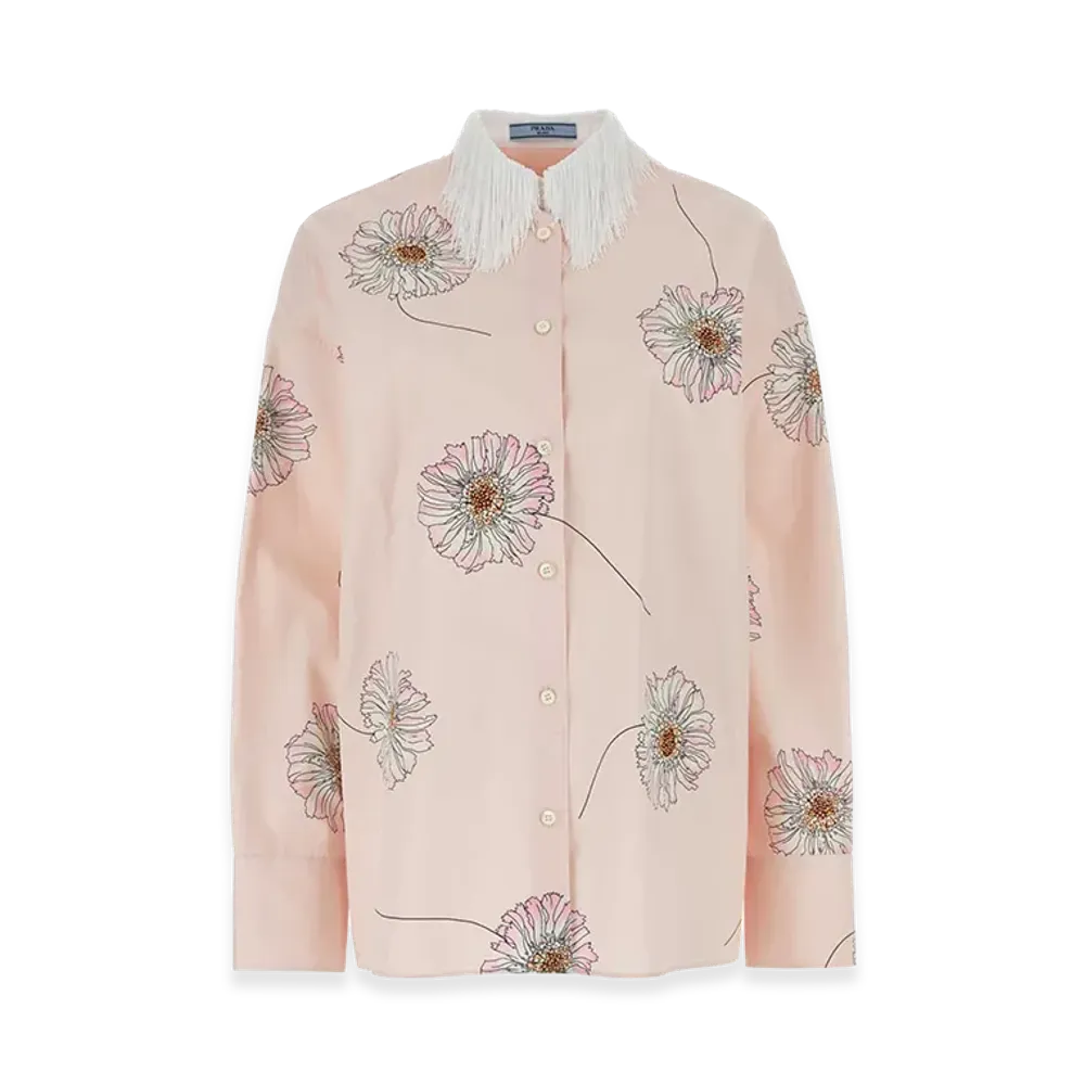 PRADA Women's Printed Poplin Oversize Shirt "Pink"