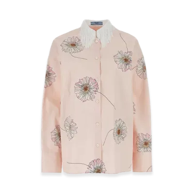 PRADA Women's Printed Poplin Oversize Shirt "Pink"