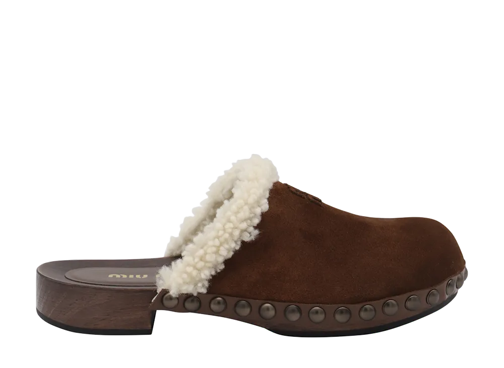 MIU MIU Women's Suede Clogs "Brown"
