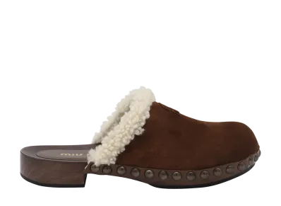 MIU MIU Women's Suede Clogs "Brown"