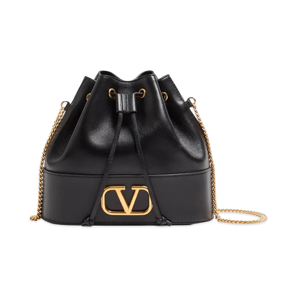 Valentino Women's Mini Bucket Bag With Vlogo Signature Chain In Nappa "Black"