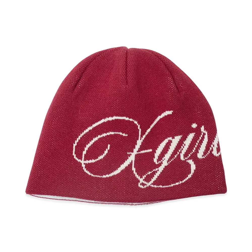 X-Girl Women's Logo And Hazy Pattern Reversible Beanie "Red"