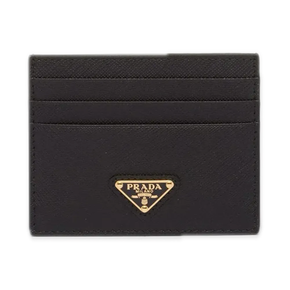 PRADA Saffiano Triangle Card Holder "Black"