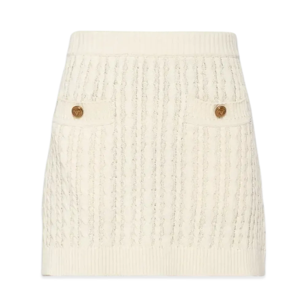 PRADA Women's Cable-Knit Cotton Miniskirt "Ivory"