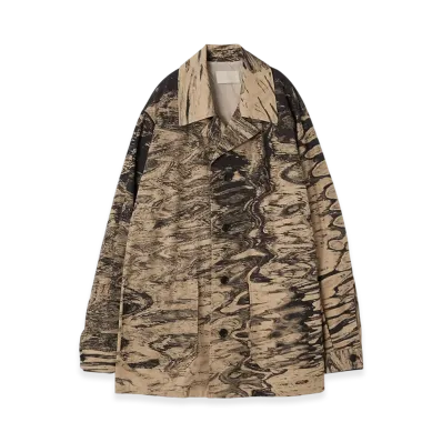 YOKE Photo Printed Finx Cotton Washer Gabadine Car Jacket "Beige"