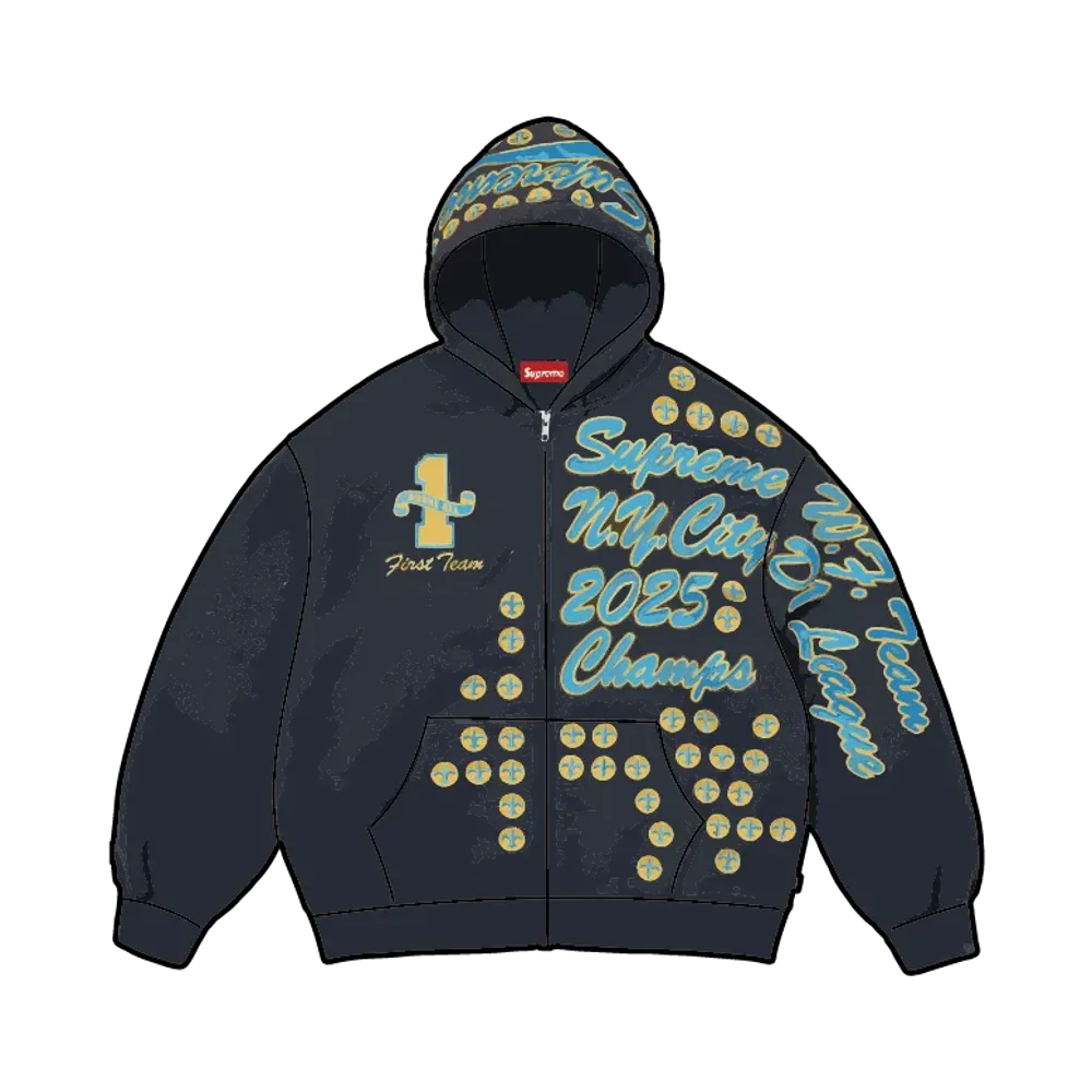 Supreme League Champs Zip Up Hooded Sweatshirt "Navy"