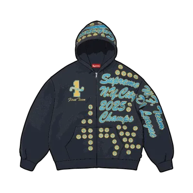 Supreme League Champs Zip Up Hooded Sweatshirt "Navy"