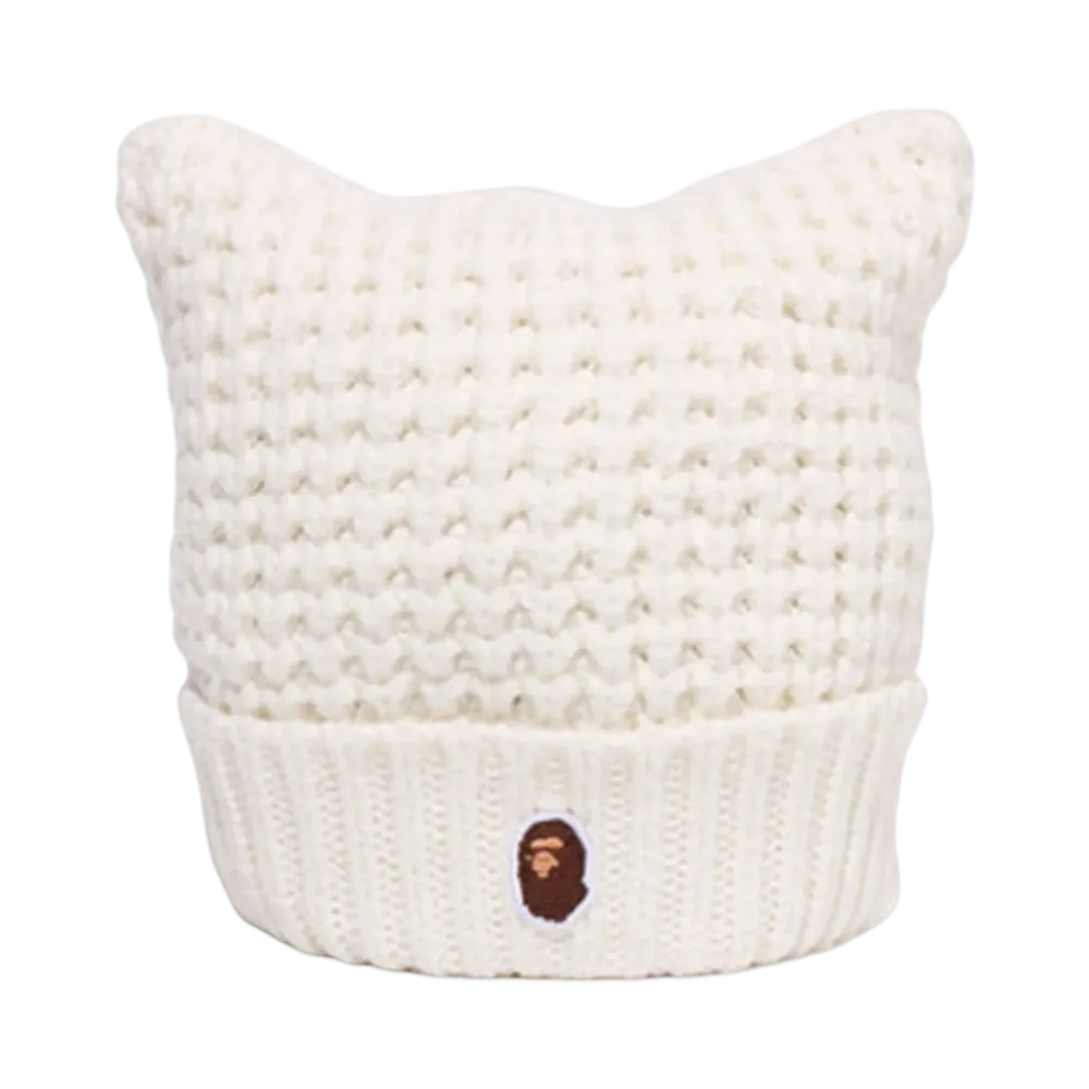 A BATHING APE Cat Ear Knit Cap "White"