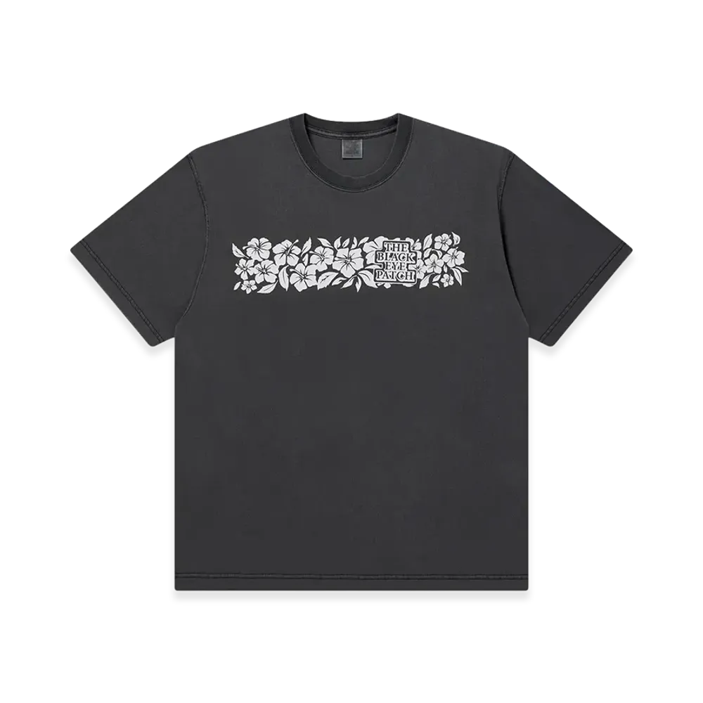 BlackEyePatch Hibiscus Stripe OG Label Tee "Washed Black"