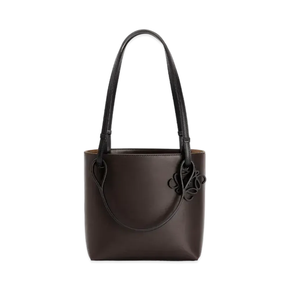 LOEWE Double Handle Square Tote In Calfskin "Ebony / Dark Gold"