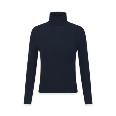 Dior Women's Turtleneck Sweater Cashmere Silk Ribbed Knit "Deep Blue"