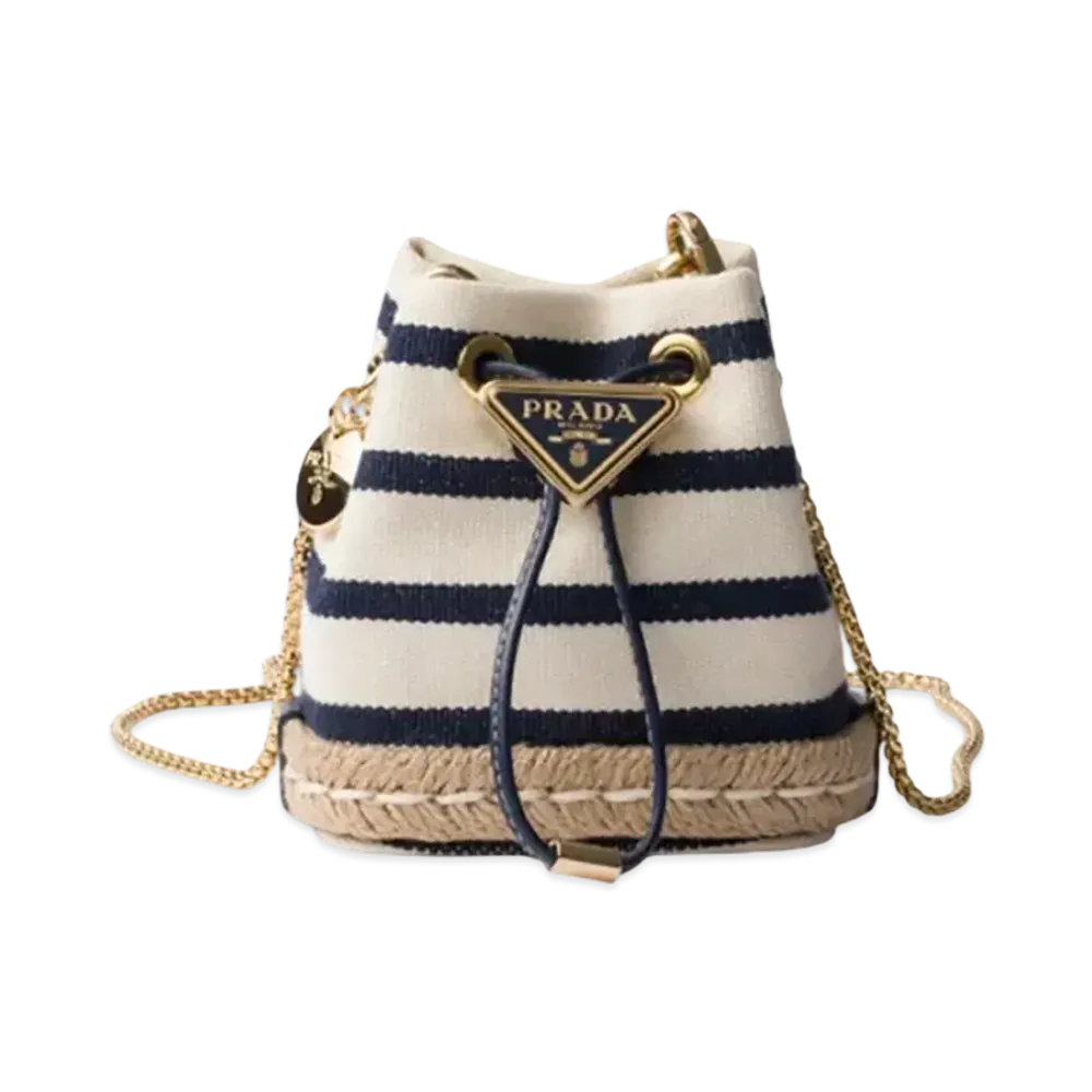 PRADA Striped Fabric Mini-Pouch "Ivory/Blue"