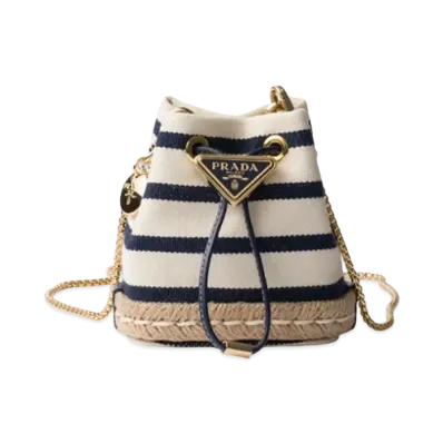 PRADA Striped Fabric Mini-Pouch "Ivory/Blue"