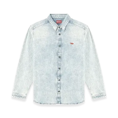 Diesel D-Simply Shirt In Herringbone Denim "Light Blue"
