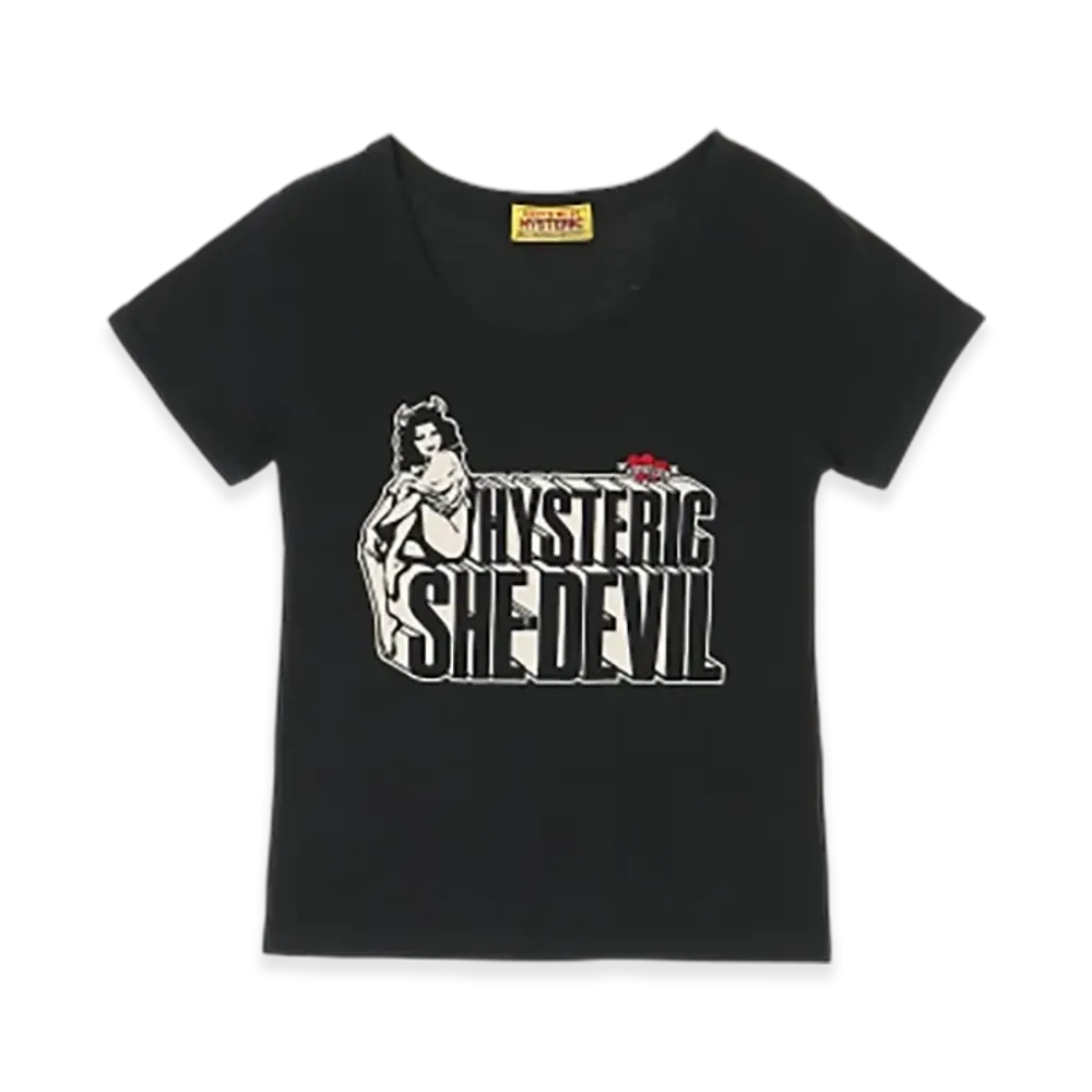 HYSTERIC GLAMOUR She Devil Heart Embroidered Mini T-Shirt "Black"