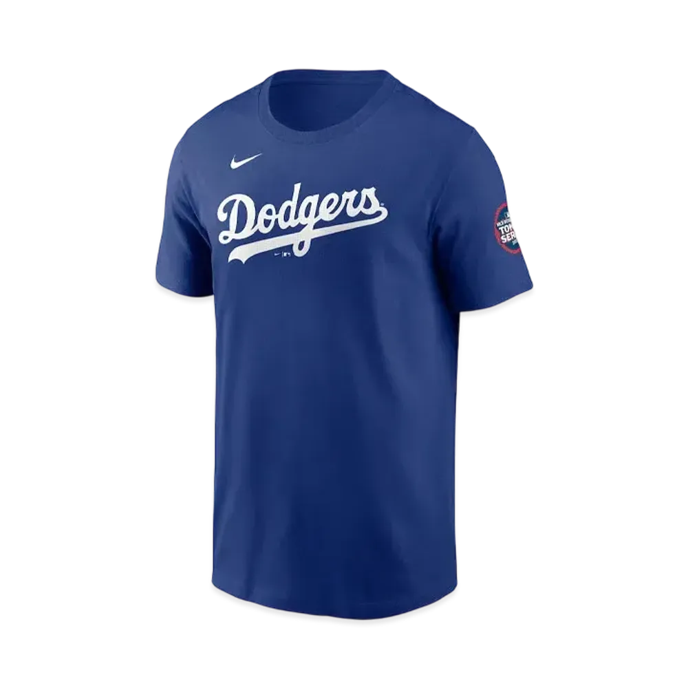 MLB Nike Dodgers Will Smith Name & Number Uniform Number T-Shirt 25MLB World Tour Tokyo Sleeve Patch "Blue"
