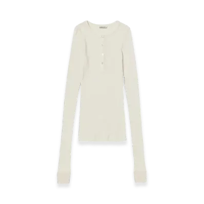 AURALEE Organic Soft Rib Henley Neck L/S T-Shirt "Ivory"