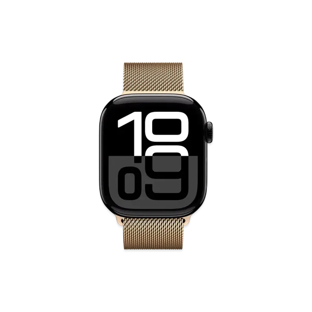 Apple Watch Series 10 GPS Model Jet Black Aluminiumcase Stainless Steel Milanese Loop "Gold"