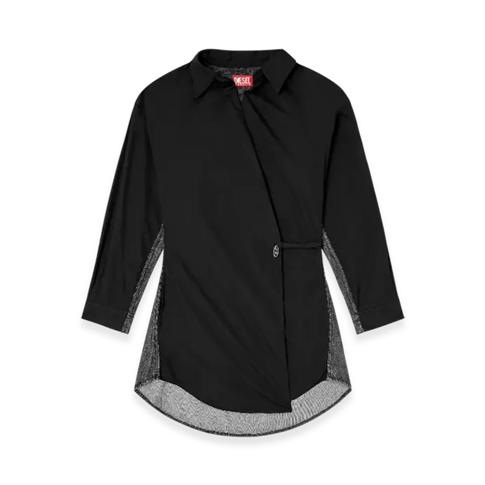 Diesel D-Elphi-Den Wrap Shirt Dress In Poplin And Denim "Black"