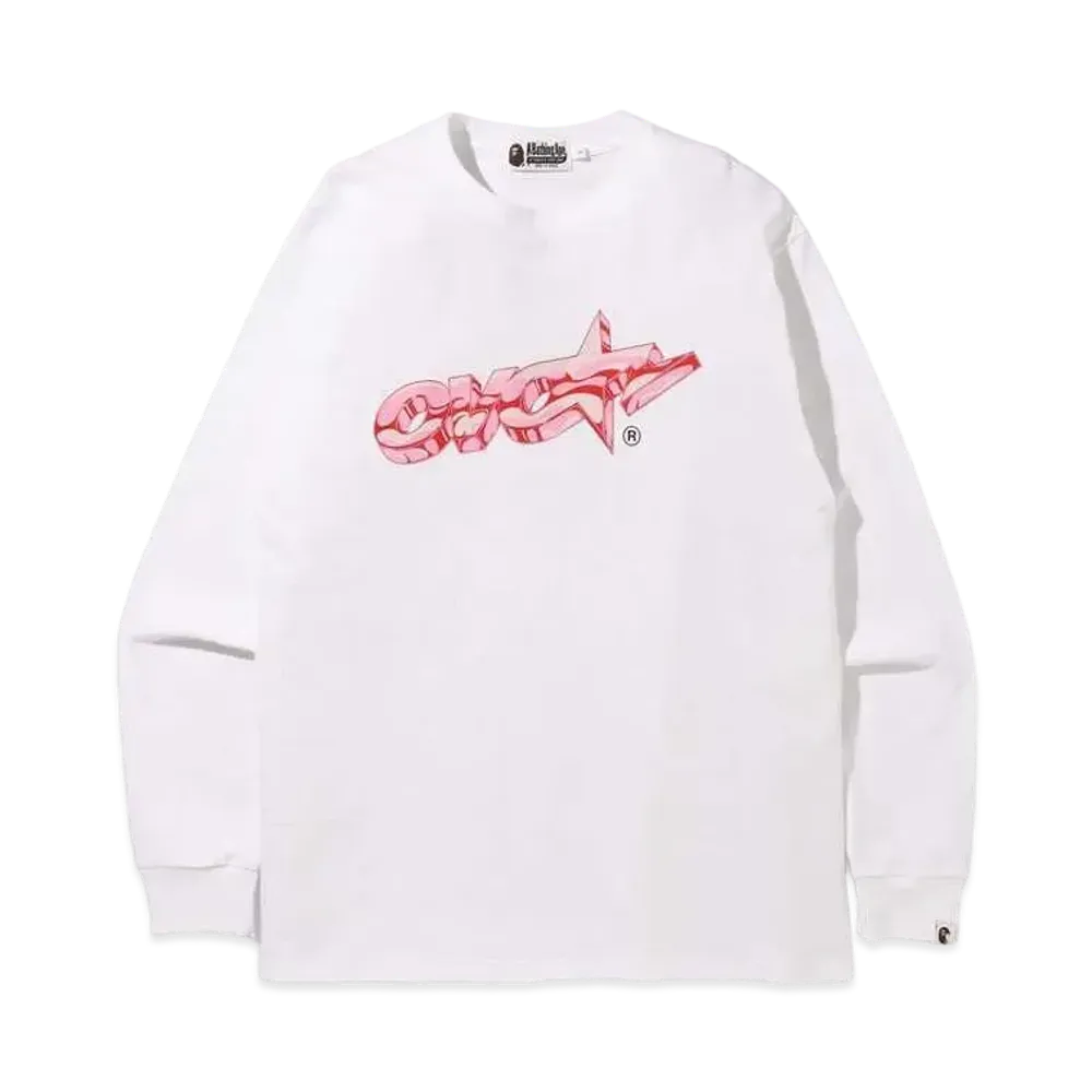 A BATHING APE X OVO LONG SLEEVE TEE "White"
