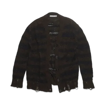 Acne Studios Distressed Stripe Cardigan "Warm Charcoal Gray/Black"